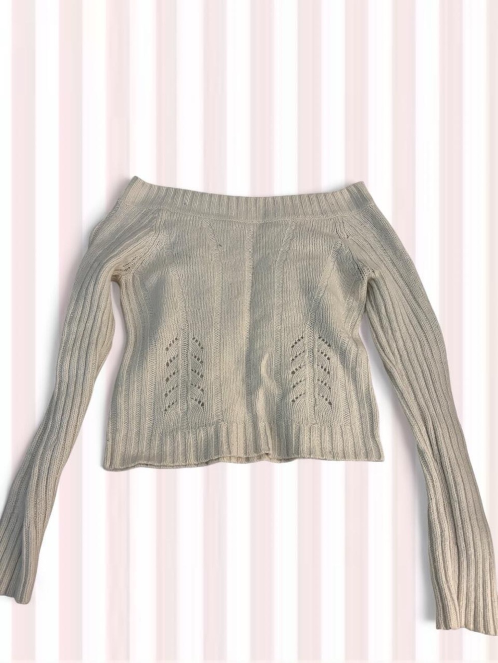 Express Cream Off-the-Shoulder Ribbed Knit Sweater